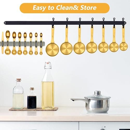 GuDoQi 15pcs Gold Magnetic Measuring Spoons and Cups Set, Stainless Steel 8 Dual Sided Magnetic Measuring Spoons set with Leveler, 7 Cups, Measurement for Liquid and Dry Ingredients for Kitchen thumbnail 4