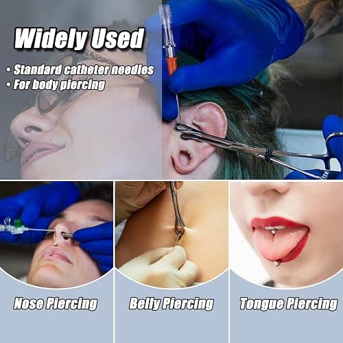 YONGDA Catheter Piercing Needles 50Pcs Mixed Sizes 14G 16G 18G 20G 22G | Hollow Piercing Needles Kit, 316L Stainless Steel for Ear Nose Cartilage Lip Navel Piercing Supplies thumbnail 4