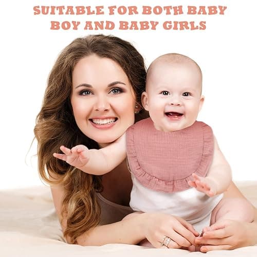 Seematn 10 Pcs Baby Muslin Bibs Drool Bibs Bandana Ruffle Soft Cotton for Newborn Baby Infants Girl Teething Toddlers Boy(Retro Colors) thumbnail 5