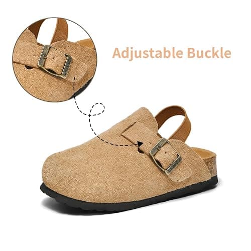 AFWIE Kids Genuine Leather Toddler Clogs，Clogs for Boys Girls Cork Footbed Arch Support Slip Resistant Mules Adjustable Buckle,Non-Slip Slippers,Sandals for Boys Girls thumbnail 4