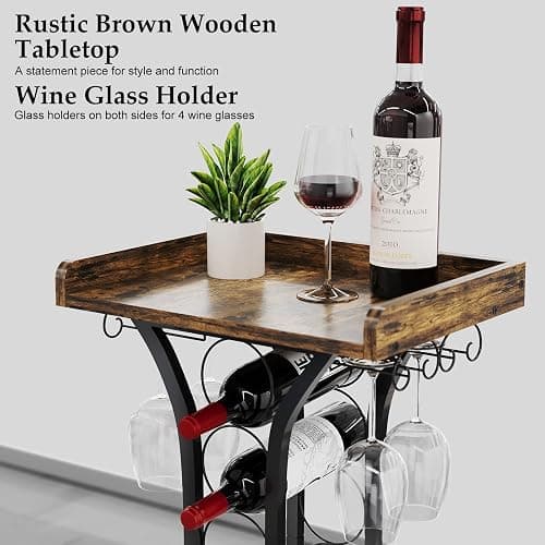 X-cosrack Wine Rack Freestanding Floor, Mini Bar Table Wine Holder Stand Liquor Cabinet with Glass Holder Wood Tabletop 14 Bottles Floor Wine Storage for Home Bar Kitchen Living Room (Patent Pending) thumbnail 5