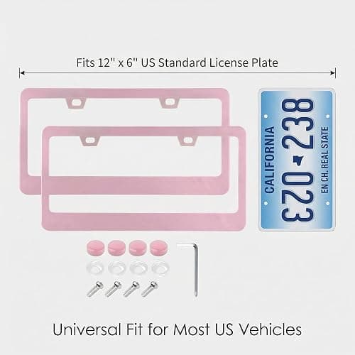 Fashion 2 Pack Matte Cherry Baby Pink License Plate Frames, Stainless Steel Car License Plate Cover Accessories with Screw Caps thumbnail 2
