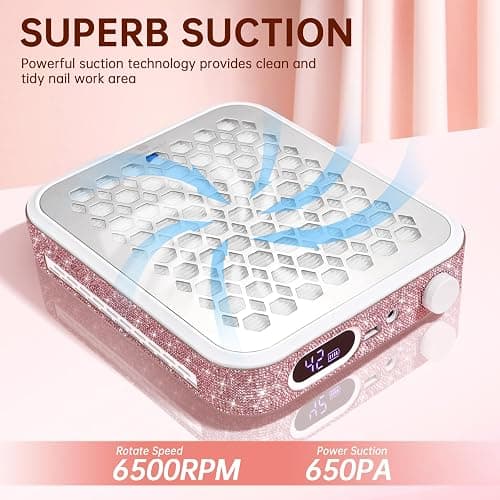 CHRISTINE SHELLY Nail Dust Collector, Rechargeable Dust Collector Nail Tech | Powerful Vacuum Fan Vent Dust Collector Extractor Dust Suction Machine for Acrylic Nails Polishing, Nail Salon & Home, Pink thumbnail 6