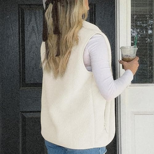 Hixiaohe Sherpa Fleece Vest for Women Trendy Warm Sleeveless Vests Jacket Lightweight Zip Coats with Pockets Fall Outerwear thumbnail 3