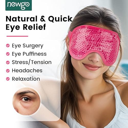 NEWGO Cooling Gel Cold Eye Mask for Puffy Eyes, Reusable Ice Pack with Soft Plush Backing for Dark Circles, Migraine, Stress Relief - Rosered thumbnail 2