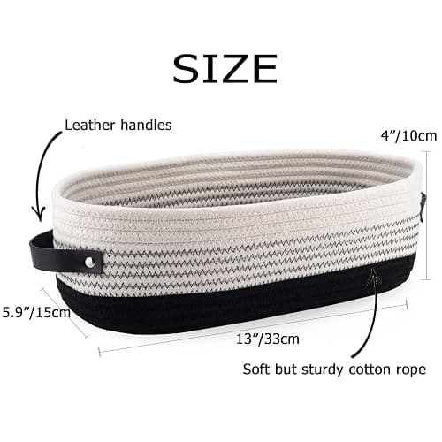 Oradrem Cotton Rope Toilet Basket Bathroom Decor Baskets, Toilet Paper Holder Basket, Farmhouse Home Decor Organizing Small Baskets 13"x5.9"x4" Black thumbnail 3