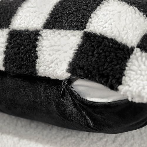 AmHoo Pack of 2 Decorative Throw Pillow Covers Checkerboard Luxury Super Soft Faux Fur Wool Set Case Cushion for Couch Sofa Bedroom 18 x 18-Inch Black thumbnail 2