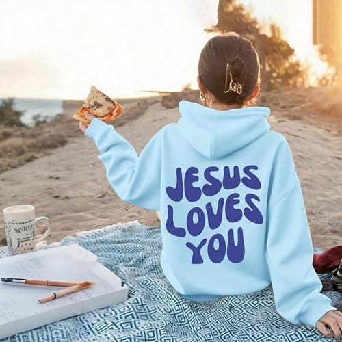 Kelxjia Christian Jesus Loves You Hoodie For Teen Girls Cute Graphic Hoodies Kids Bible Verse Faith Sweatshirt God Pullover thumbnail 2