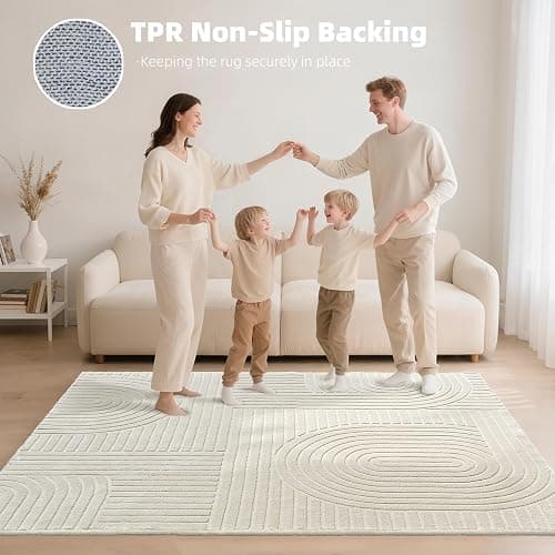 MATIIUI 5x7 Geometric Solid Beige Area Rug – Washable, Durable Non-Slip Indoor Carpet with Soft High-Low Pile, Fluffy Floor Rugs for Living Room, Bedroom, Bedside, Kids Room, Nursery,Home Office Décor thumbnail 9