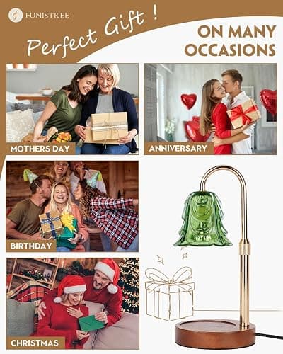 Funistree Small Candle Warmer Lamp with Timer, Adjustable Green Lamp Warmer for Jar Candles, Christmas Birthday Gifts for Women Mom Her, Dimmable Candle Heater, Cute Wax Warming Light with Wood Base thumbnail 5