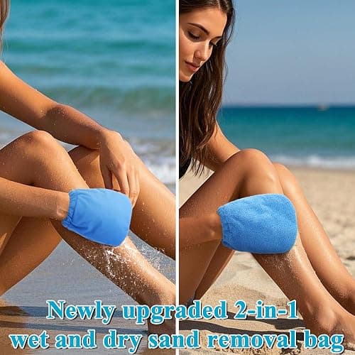 Vodolo 2 in 1 Sand Remover for Beach,2Pcs Sand Wipe Off Mitts for Beach,Beach Vacation Essentials for Kids Adults,Beach Day Accessories Must Haves for Women,Summer Family Beach Needs Items Necessities thumbnail 3