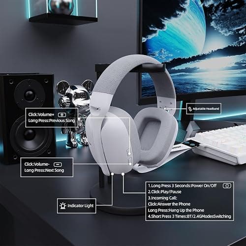 ATTACK SHARK L80PRO Wireless Gaming Headset Lightseed Tech- Built-in&Detachable Dual Microphone-Lightweight Headphone with Tri-Mode(2.4GHz USB C&A Dongle/BT/Wired)-for PC Mac Switch Win-White thumbnail 8