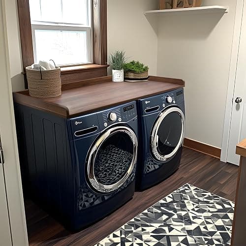 Kaboon Washer Dryer Countertop, Melamine Countertop with Edge Rails - 27.5" Depth x 54" Width Laundry Room Organization, Dark Walnut thumbnail 8