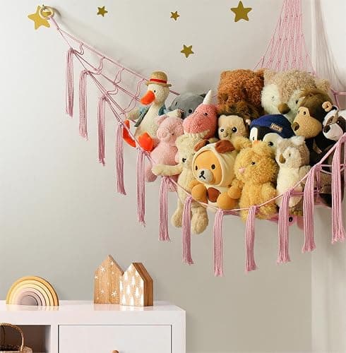 mirolam Stuffed Animal Storage Hammock Net - Toy Hammock Net for Stuffed Animals Corner - Hanging Stuff Animal Organizer Holder Large Pink Baby Nursery Room Decor thumbnail 6