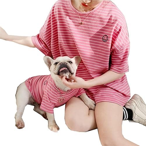 Matching Dog and Owner Clothes,Striped Dog Shirts for Small Medium Large Dogs Cats,Mama and Pet Shirts are Sold Separately(Pet-Pink,Pet S-Bust 14.2") - Image 1