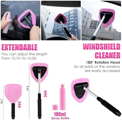 Viewsun 17pcs Car Cleaning Kit, Pink Car Interior Detailing Kit with High Power Handheld Vacuum, Detailing Brush Set, Windshield Cleaner, Cleaning Gel, Complete Auto Accessories for Women Gift - Pink - 17PCS thumbnail 5