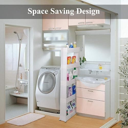 Home-Man Laundry Room Organizer, Mobile Shelving Unit Organizer with 5 Large Storage Baskets, Gap Storage Slim Slide Out Pantry Storage Rack for Narrow Spaces thumbnail 5