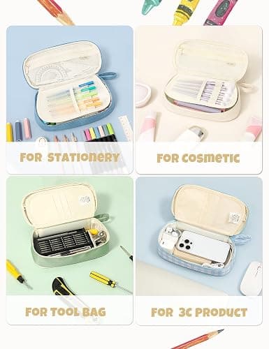 SUNEE Cute Pencil Case, Large Pencil Pouch, Aesthetic Big Pencil Bag with Zipper, Kawaii Stationery Storage and Organizer, School Supplies for Teen and Adult, Boys&Girls, Soft Corduroy Warm Beige thumbnail 6
