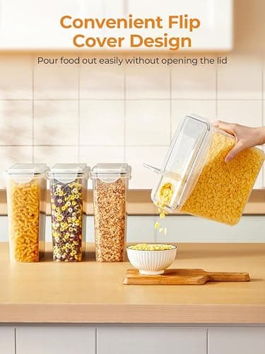 FOHERE Cereal Storage Containers with Lids, 3.7L, 4PCS, BPA-Free Plastic | Food Containers with 6 Labels, Pantry Organizers for Cereal, Cornflakes, Flour, Cereal Dispenser for Kitchen Storage thumbnail 5