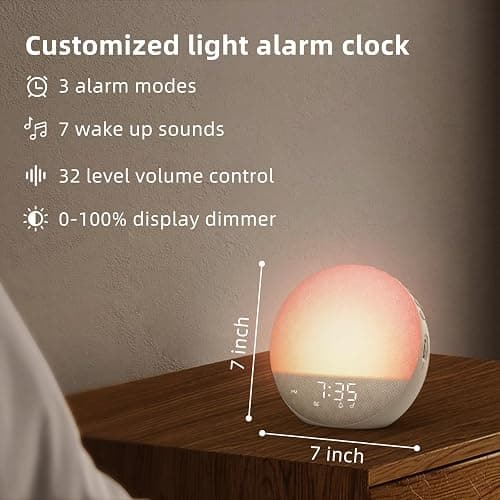 Sunrise Alarm Clock White Noise Machine: Natural Wake Up Light - Dimmable Clock with Bluetooth Speaker for Bedroom - 25 Sleep Sounds for Baby Adults Kids Putty thumbnail 9