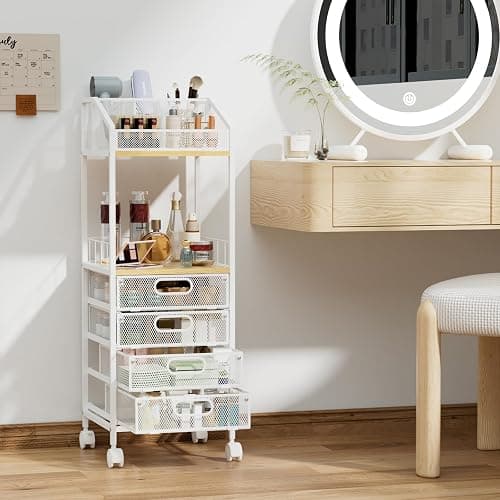 HapiRm Makeup Organizer Storage Cart - Floor Skincare Make Up Storage with 4 Drawers, Rolling Makeup Cart Vanity Organizer Cosmetics Display Cases Holder for Skin Care Perfume Nail Polish thumbnail 2