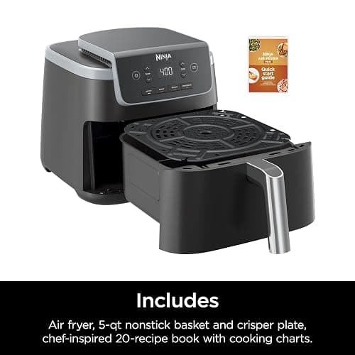 Ninja Air Fryer with Air Crisp | 5 QT Capacity fits up to 4lbs of Fries | 4-in-1 Pro Air Fry, Roast, Reheat, Dehydrate | 400°F Max Temp | 1750 Watts | W/Nonstick Basket & Crisper Plate | Grey | AF141 thumbnail 9