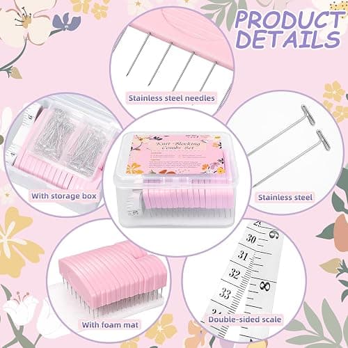 120 Pcs Knit Blocking Combs Pins Kit, 20Pcs Pink Color Knit Blockers Pins Kit, 100 T-pins for Blocking Knitting Crochet, Needlework Projects, Knitting Block Pins Tool for Blocking Mats thumbnail 3