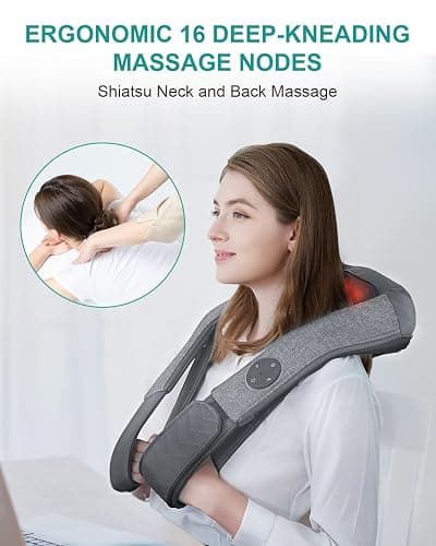 Nekteck Cordless Neck and Back Massager for Pain Relief Deep Tissue, Shiatsu Neck Massager with Heat, Portable Massage Pillow Tool for Shoulder Leg Muscle, Home Office Car Use, Gifts for Men Women Dad thumbnail 3