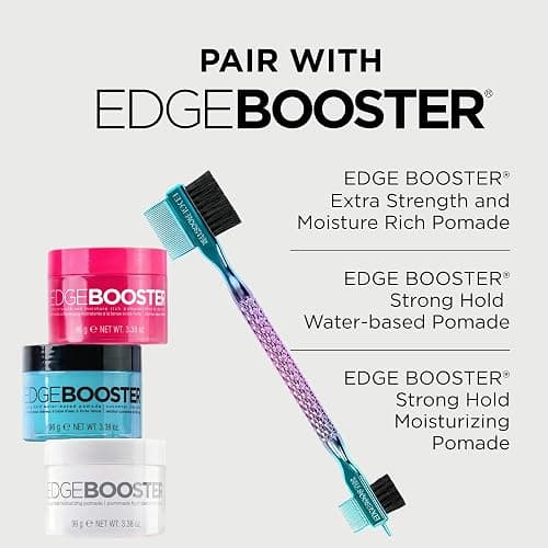 Style Factor EDGE BOOSTER Tri Brush Dual Pin Tail – Double-Sided Edge Control Brush & Comb with Boar Bristles – For Edges, Slick Backs, Baby Hair Styling, and Taming Flyaways (Purple Green/Stripe) thumbnail 6