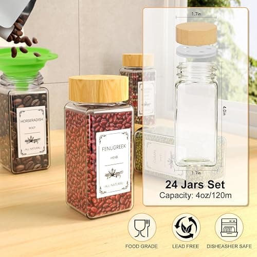 24 Spice Jars with Spice Drawer Organizer, 355 Spice Labels, 4 Pack Expandable From 11'' to 21'' Acrylic Spice Rack for Drawer, Seasoning Containers Storage Organization for Kitchen Cabinet Countertop thumbnail 4