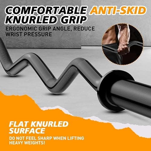 Olympic EZ Curl Barbell Bar 47", 2-Inch Curl Bars for Weight Lifting,Hip Thrusts,Squat,Biceps-Home Gym Chrome Curling Bar for 2 Inch Weight Plates -2 Spring Collars(500lb Weight Capacity) thumbnail 2