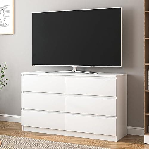 Vibe & Dine White Dresser 6 Drawer, Modern Double Dresser for Bedroom, Wood Chest of Drawers with Wide Storage for Living Room thumbnail 7