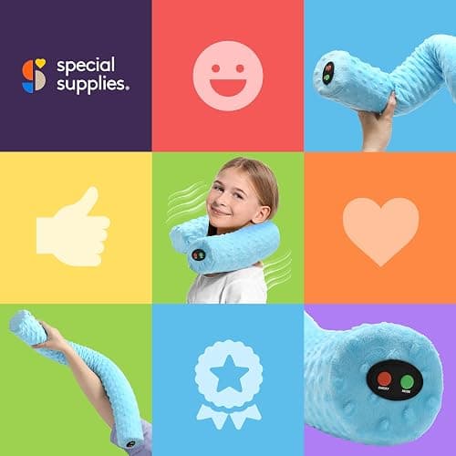 Special Supplies Sensory Vibrating Neck Pillow for Kids and Adults Plush Velvet Soft Cover with Textured Therapy Stimulation, Mind and Body Calming Relaxation - Blue thumbnail 8