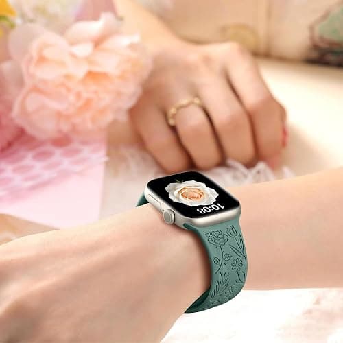 SNBLK 6 Pack Floral Engraved Bands Compatible with Apple Watch Bands 40mm 41mm 42mm 38mm 44mm 45mm 46mm 49mm Women Men, Silicone Flower Pattern Strap for iWatch Series 11 10 Se Ultra 9 8 7 6 5 4 3 2 1 thumbnail 5