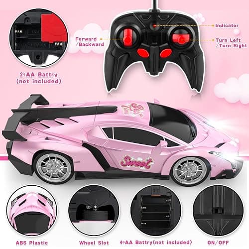 Growsland Remote Control Car for Girls, 1:18 Pink RC Cars Toys for Kids Girl Electric Vehicle Toy Car Hobby Racing Car with Lights & Controller, Birthday Gifts for Girl Boys Age 3 4 5 6 7 8 9 Year Old thumbnail 4