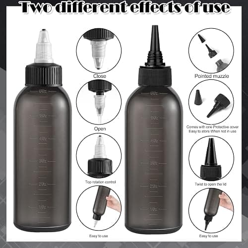 FXSPLCZ Root Comb Applicator Bottle Oil Applicator for Hair Dye Hair Oiling Bottle with 2 Types Caps and Graduated Scale, 6 Ounce (Black) thumbnail 4