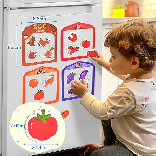 JoyCat Wooden Fridge Magnets for Toddlers, 50PCS Magnetic Color Sorting Refrigerator Toys, Farm & Zoo Animal Magnets for Kids, Baby Educational Learning Gifts for 2, 3, 4, 5 Year Olds thumbnail 2