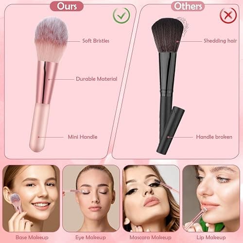 14 Pcs Small Travel Makeup Brush Set Portable Pink Make up Brushes with Case,5 Pcs Makeup Sponge,Valentine's Day Gift,Mother's Day Gift for Foundation Powder Concealers Eye Shadows(Pink) thumbnail 3