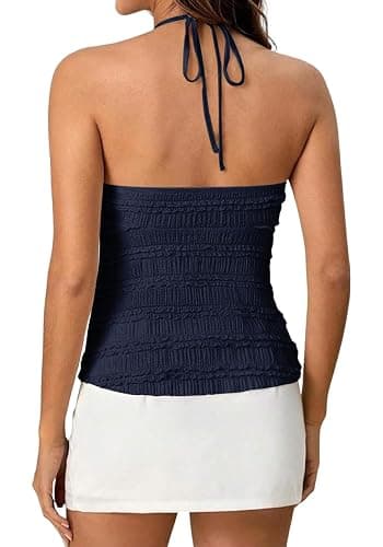 ASKHOPE Women's Ruched Halter Tops Peplum Cami Tops Y2K Drawstring Tie Crop Top for Summer Going Out Dressy Casual thumbnail 4