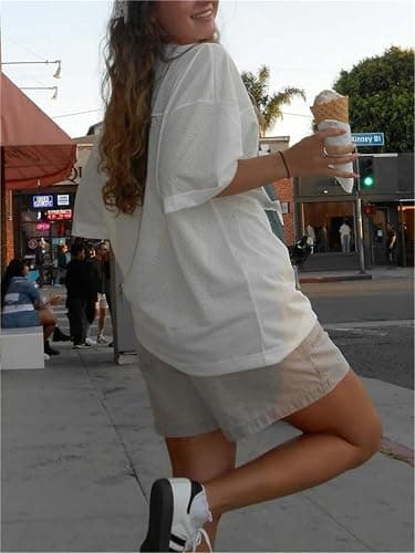 Oversized Jersey Shirts for Women Y2k Number Graphic Print V Neck Short Sleeve Aesthetic Summer T-Shirt Streetwear thumbnail 4