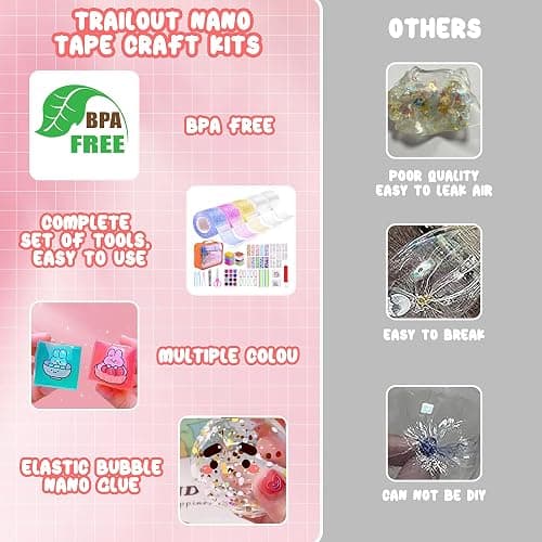 SelfTek 55Pcs Nano Tape Craft Kits - Nano Tape Bubbles Kit with Pump Sequins Glitter Powder Stickers Clay Scissors Tools DIY Bubble Art Set for Making Bubbles Crafts thumbnail 7