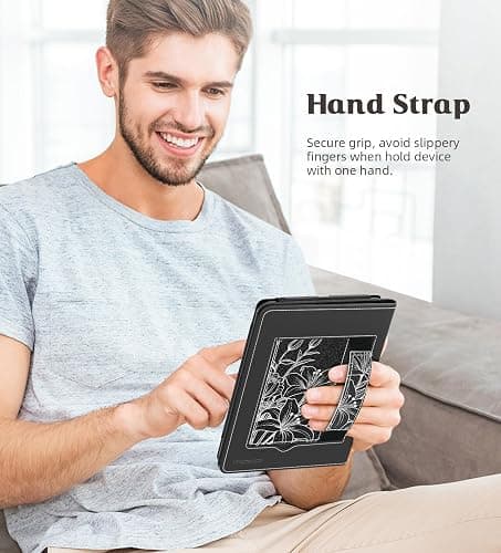 MoKo Case for 7"/6.8" Kindle Paperwhite(12th/11th Gen-2024/2021) and Kindle Colorsoft Signature Edition, Slim PU Shell Cover Case with Auto-Wake/Sleep for Kindle Paperwhite 2024, Line Flower thumbnail 7