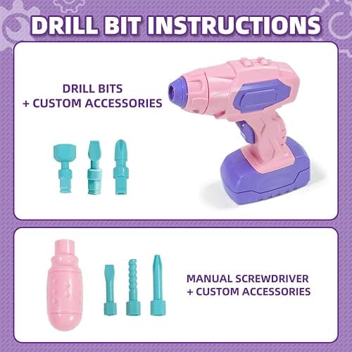 Pink Kids Tool Set for Girls,Toddler Tool Set with Drill &Toolbox,STEM Montessori Toys for 3 4 5 Year Old,Pretend Play Kid Toy,Educational Construction Toy for 3-6 Year Old Girl,Birthday Gift for Kids thumbnail 3