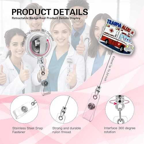 Trauma Alert, Ambulance Badge Reel, Funny Badge Reel for Doctors Nurses with Alligator Clip, Gift for Paramedic Nurse Doctor Medical Worker, Emergency Bus Driver, Rapid Response Team Trauma Team thumbnail 4