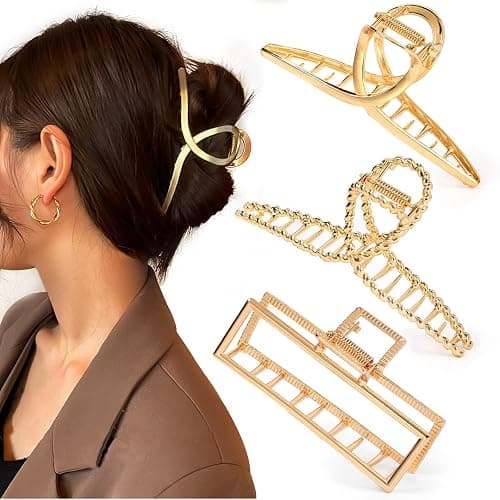 Mehayi 3 PCS Metal Large Claw Clips for Thick Heavy Hair, Strong Hold Big Non-Slip Hair Catch Barrette Jaw Clamp for Long Hair, Fashion Styling Accessories for Women Girls - Image 1