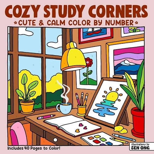 Cozy Study Corners Cute & Calm Color By Number: Whimsical Workspaces for Relaxing Fun - Image 1