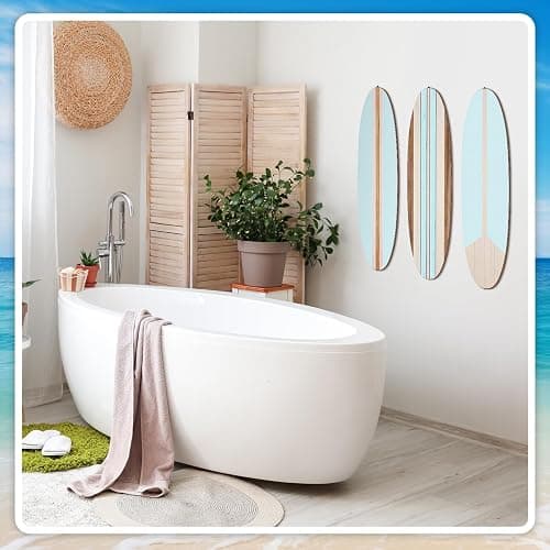 Gerrii 3 Pieces Surfboard Wall Decor 23.6" x 5.4" Preppy Beach Room Decor Aesthetic Large Wooden Cute Beachy Tropical Wall Art for Surfer Bedroom Living Room Bathroom Decorations(Blue) thumbnail 4