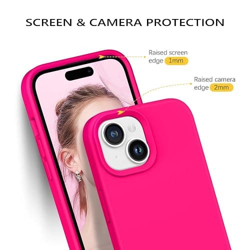 GUAGUA Case for iPhone 15, Liquid Silicone Soft Gel Rubber Microfiber Lining Cover, Shockproof Protective Case for iPhone 15 6.1 Inch (Hot Pink) thumbnail 5