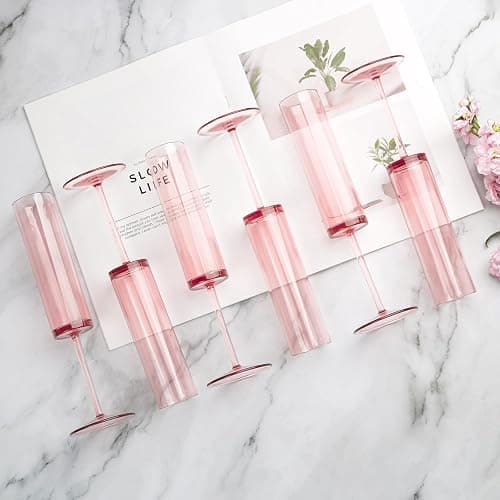6 Pieces Acrylic Pink Champagne Flutes 5.4 OZ Square Champagne Glasses Stemmed Coupes Reusable Wedding Toasting Glasses Rose Bride Wine Glasses For Birthday Party Wedding Anniversary Christmas thumbnail 2