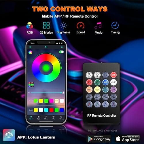 Jushope Car LED Strip Lights, USB Interior Ambient Lighting Kits with Wireless APP and RF Remote Control, 16 Million Colors Music Mode Car Decoration Lights with 315 inches 3.0mm Fiber Optic (6 in 1) thumbnail 4